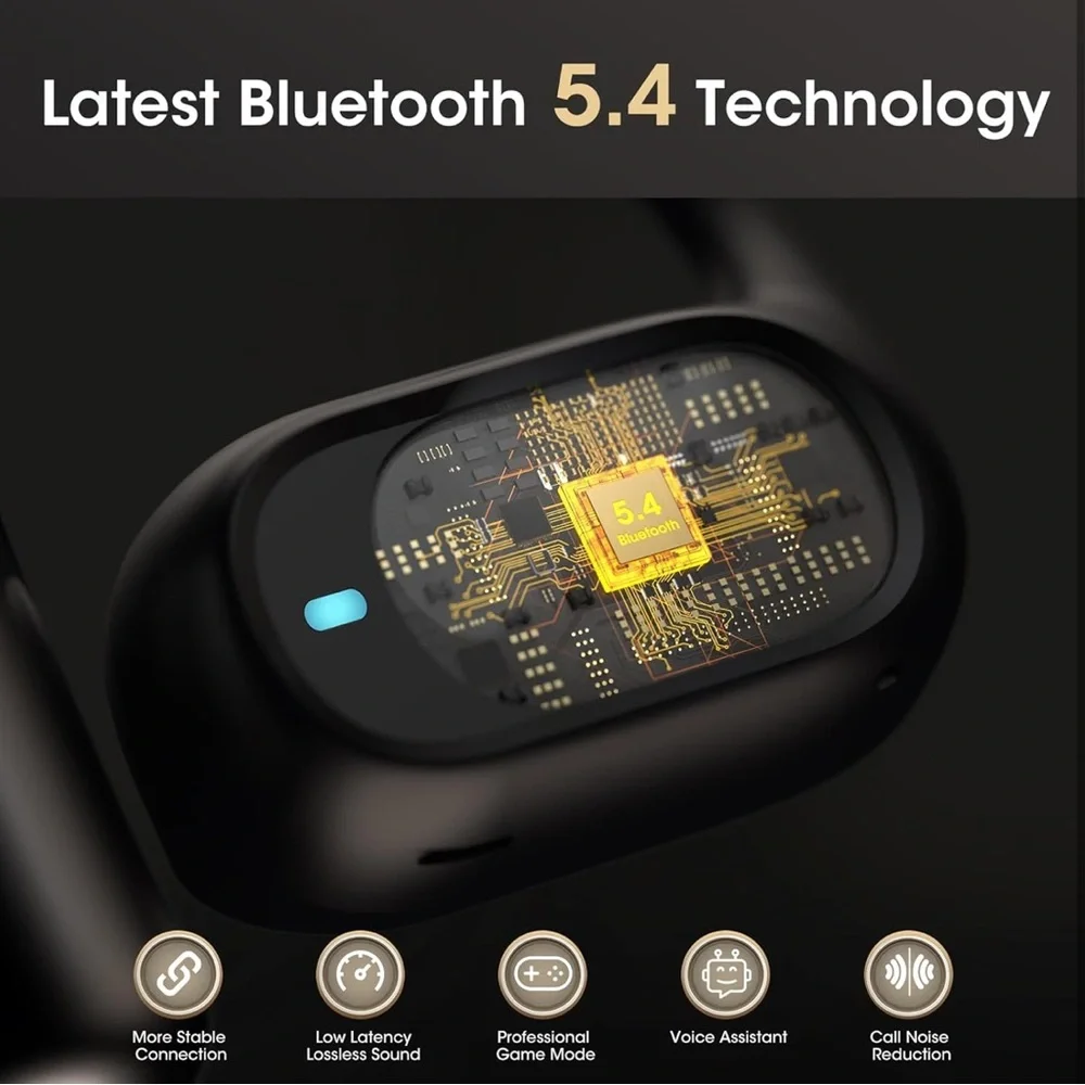 NEW Bluetooth 5.4 Wireless Open Ear Earbuds with Earhook, 3 EQ Modes, 48H Play